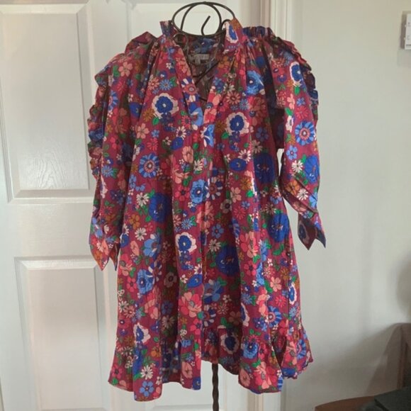 Karlie Ruffle London Floral Cotton Poplin Mini Dress Size Medium - Picture 1 of 12